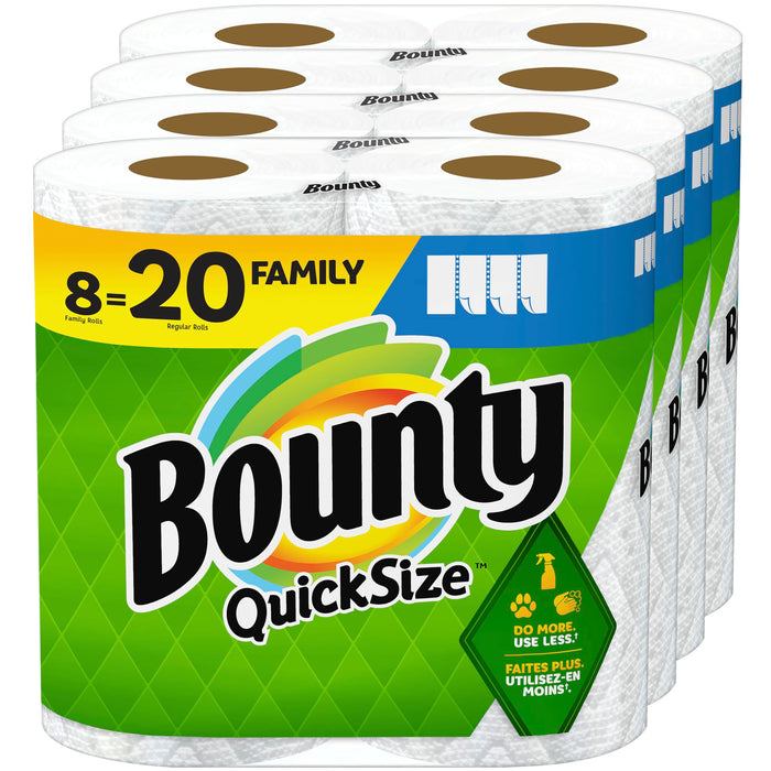 Bounty Quick Size Paper Towels, White, 8 Family Rolls = 20 Regular Rolls