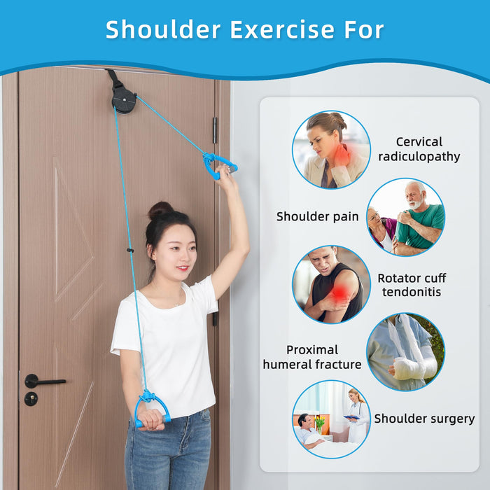 Fanwer Shoulder Pulley for Physical Therapy, Over The Door Pulley for Shoulder Rehab, Overhead Arm Exercise Pulleys for Rotator Cuff Recovery, Frozen Shoulder. Shoulder Rehab Pulley System Device