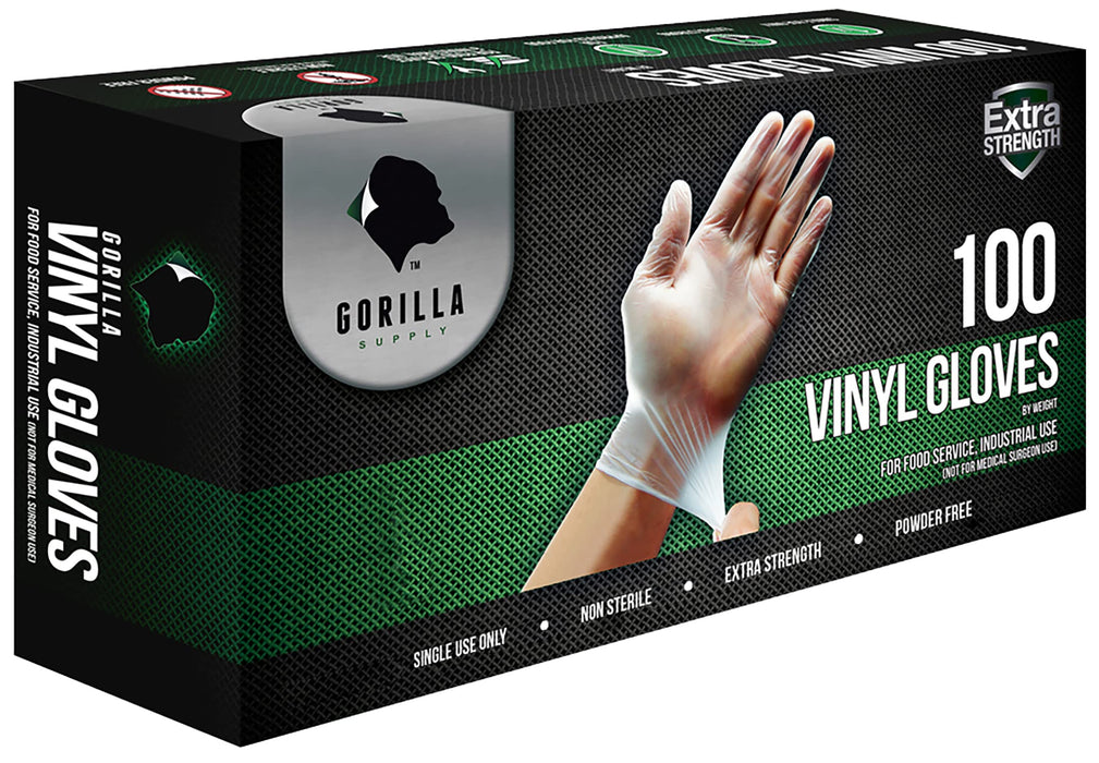 GORILLA SUPPLY Disposable Heavy Duty Vinyl Gloves Latex Free Powder Free, BPA Free Food Safe Grade Disposable Glove, Extra Large XL, 1000 Count