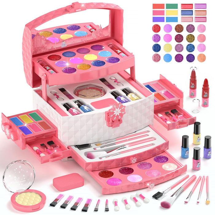 PERRYHOME Kids Makeup Set for Girl 56 Pcs Washable Real Cosmetic, Safe & Non-Toxic Frozen Toys Toddler Makeup Kit, Frozen Princess Dress up Kit Christmas & Birthday Girl Gift for 3-12 (Frozen Pink)