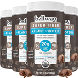 Bellway Super Fiber + Protein Powder (4 Pack), Sugar-Free Organic Psyllium Husk Fiber Supplement Powder with 20g Plant Protein Per Serving, Rich Chocolate, 48.28 oz