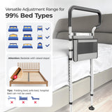 NIMOOD C3 PRO Bed Rails for Elderly Adults Safety with Extension Legs, Direct Uneven Ground, Adjustable Heights Bed Cane with Non-Slip Ergonomic Handle, Motion Light Avoid Seniors Bedside Fall, White