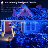 Christmas Icicle Lights Outdoor - 66ft 640 LED 8 Modes Connectable Curtain Fairy String Lights with Timer Memory, Plug in Waterproof for Home Decoration Holiday Eaves Wall Yard Party Indoor (Blue)