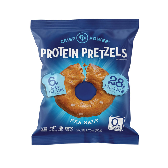 Crisp Power High Protein Pretzel Crisps - 6 Pack x 1.75 oz Crunchy & Flavorful Plant-Based Snack. No Sugar, 28g Protein Per Pack in 3 Savory Flavors, Vegan, Keto Friendly, Non-GMO, Kosher Non-Dairy (1.75 Ounce (Pack of 6), Sea Salt)