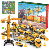 Advent Calendar: Alloy Construction Engineering Vehicle Toy Sets Plus 2 Mats, Christmas Gifts Toys for 3-8 Year Old Boy, Stocking Stuffer Christmas Countdown for Boys| Toddler| Kids (yellow)