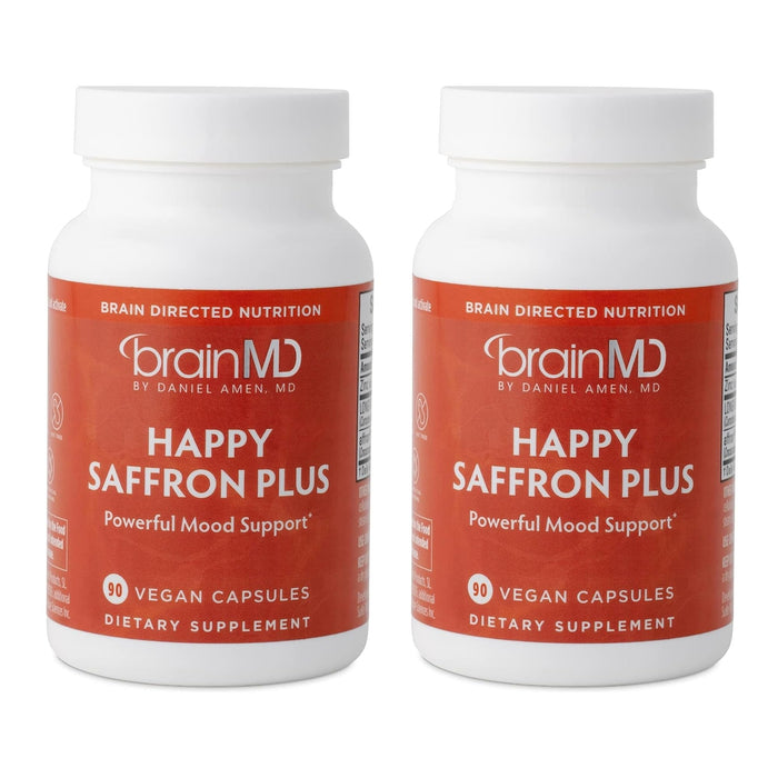 BRAINMD Dr Amen Happy Saffron Plus - 90 Capsules, Pack of 2 - with Saffron Flower Extract, Curcumin & Zinc - Vegan, Gluten Free - 60 Total Servings