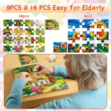 6 Packs Large Jigsaw Puzzles for Seniors Elderly 9&16 Piece, Dementia Activities for Senior & Alzheimers Activities Product Cognitive Memory Game 12.5X9.4inch