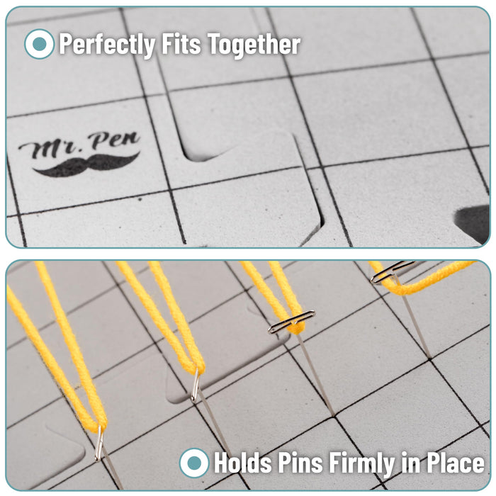 Mr. Pen- Blocking Mats for Knitting & Crochet Projects, 12" x 12", 9 Pack with 150 pcs T-Pins, Gray Aligned Grid Knitting Blocking Mats and Pins, Water & Heat Resistant