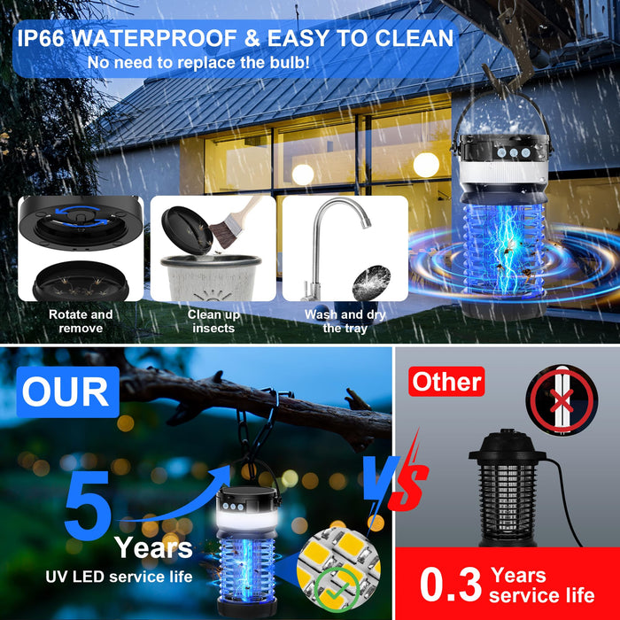 Solar Bug Zapper Outdoor Waterproof fly traps for indoors mosquito zapper gnat killer indoor wasp trap (blue-4800V)