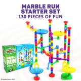 Marble Genius Marble Run - 130 Complete Pieces Maze Track Christmas Toys for Adults, Teens, Toddlers & Kids Aged 4-8 Years Old, (80 Translucent Marbulous Pieces + 50 Glass-Marble Set), Starter Set