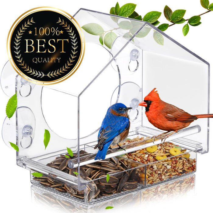 Window Bird Feeder with 4 Extra Strong Suction Cups,Clear Bird House Window for Outdoors, Transparent Bird House for Viewing Wild Bird Outside, Birds Watching Gift for Elderly,Kids, and Garden Decor