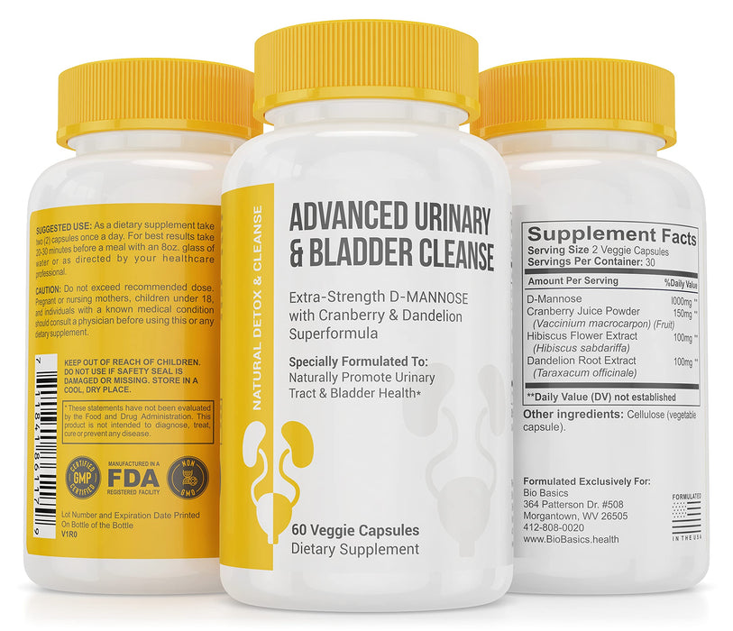 Advanced Urinary Support Supplement – D-Mannose & Cranberry – 60 Vegan Capsules