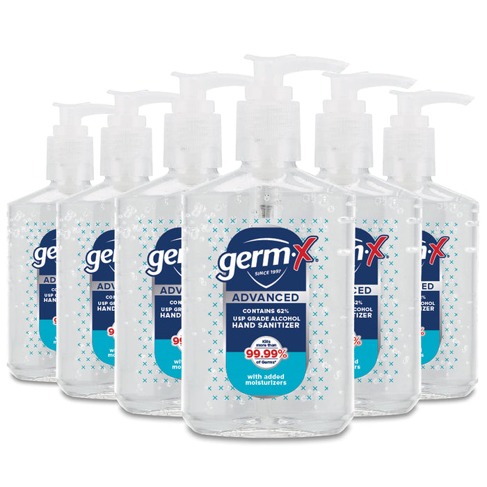 Germ-x Advanced Hand Sanitizer, Kids Hand Sanitizer, Moisturizing Clear Gel, Instant and No Rinse Formula, Back to School Supplies College, Pump Bottle, 8 Fl Oz (Pack of 6)