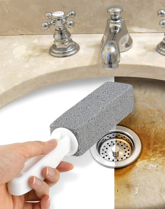 MARYTON Pumice Stone with Handle for Cleaning Toilet Bowl Ring and Hard Water Stains Pack of 2 (Gray)