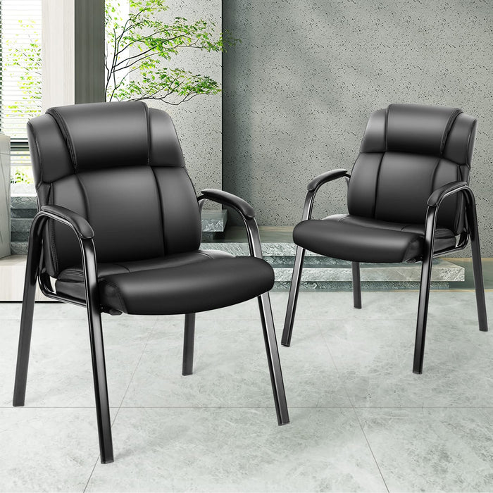 OLIXIS Waiting Room Reception Chairs Set of 2, Leather Office Desk Guest Stationary Side Chair with Padded Arms for Home Conference Lobby Area Meeting Church Medical Clinic Elderly Student