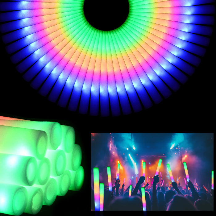 GDHZWTMY 36 Pcs LED Foam Glow Sticks Bulk,Glow in The Dark Party Supplies，Foam Light Up Sticks 3 Modes of Color Flashing for Birthday,Wedding,Raves,Carnival,Halloween Christmas,New Year,Concert
