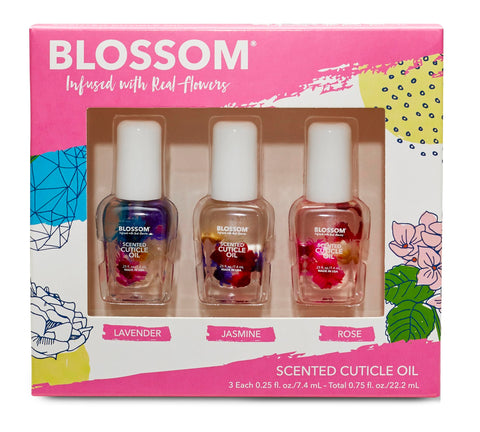 Blossom Hydrating, Moisturizing, Strengthening, Scented Cuticle Oil, Infused with Real Flowers, Made in USA, 0.75 fl. oz, 3 pack, Lavender/Jasmine/Rose