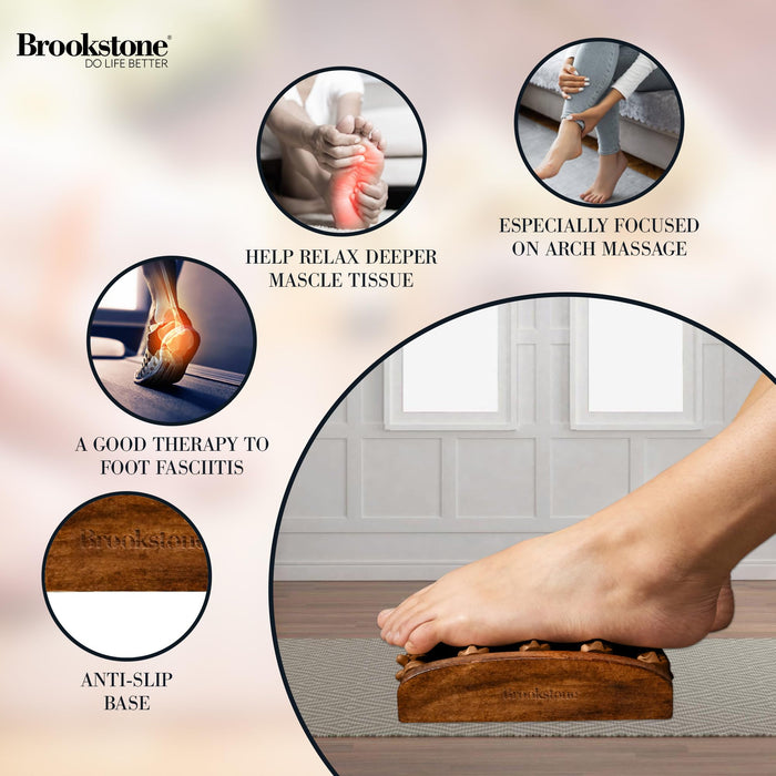 Brookstone Foot Roller Massager for Plantar Fasciitis Relief – Wood Foot Massage Tool – Stimulate Foot Reflexes, Relieve Stress, and Soothe Tension - Wooden Rolling Massager (Walnut)