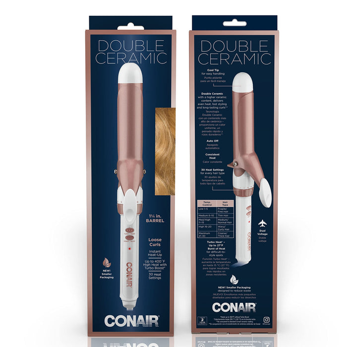 Conair Double Ceramic 1 1/4-Inch Curling Iron, 1 ¼ inch barrel produces loose curls – for use on medium and long hair