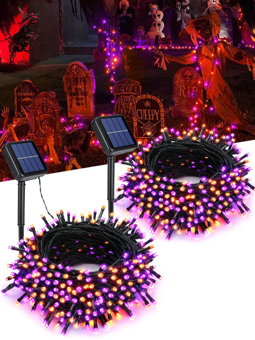 2 Pack Solar Halloween String Lights Total 144ft 400LED Orange-Purple
