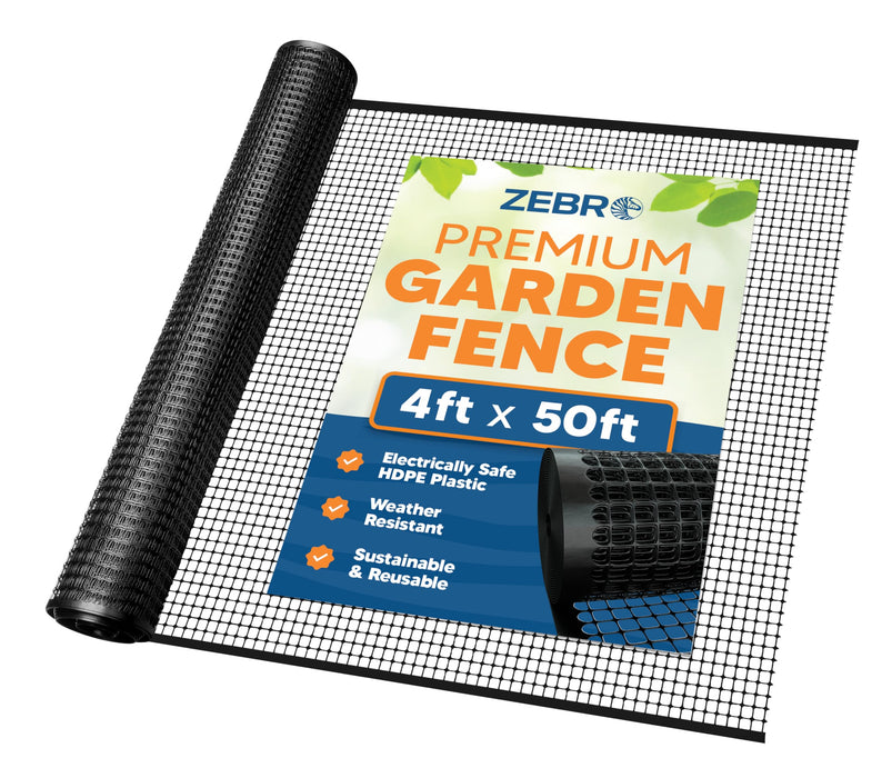 3/4" Square Mesh Plastic Fence Roll (4' x 50' - Black) - Unobtrusive 4 Foot High Temporary Garden Fencing Netting to Protect Plants, Patio, Porch, Yards and Outdoor Spaces from Deer & Animals