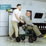 ELENKER All-Terrain 2 in 1 Rollator Walker & Transport Chair, Folding Wheelchair with All 10” Wheels for Seniors, Reversible Backrest & Detachable Footrests (Green)