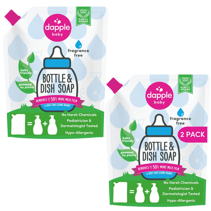 Dapple Baby Bottle Soap, Hypoallergenic Dish Soap for Baby Bottles, Powered by Plants, Fragrance Free, 34 Fl Oz (Pack of 2)