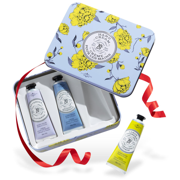 La Chatelaine Hand Cream Trio Tin, Mothers Day Gift Set, Natural Hand Lotion, Made in France with 20% Organic Shea Butter, Nourishing (Lavender, Lychee Bilberry & Lemon Verbena) 3 x 1 fl oz