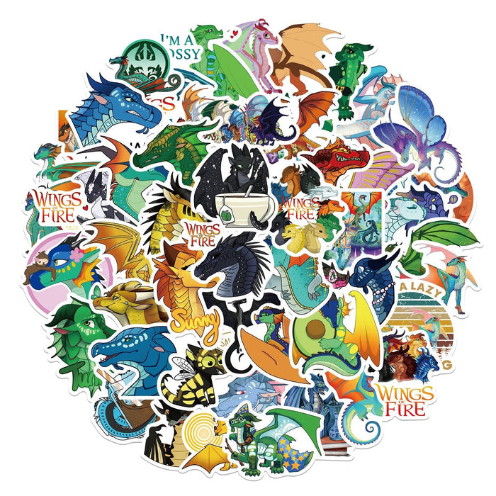 Wings of Fire Stickers| 50 Pcs Wings of Fire Gifts Merch Cute Cartoon Vinyl Waterproof Sticker for Water Bottle Laptop Skateboard Phone Car Decals Wings of Fire Gifts for Kids Teens Adults for Party Favors Supplies Decor