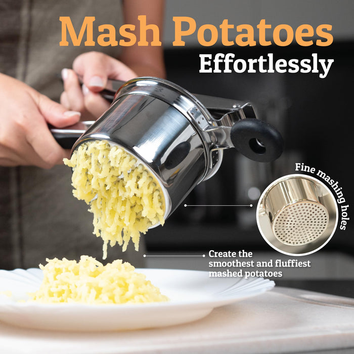 PriorityChef Large 15oz Potato Ricer, Heavy Duty Stainless Steel Potato Masher and Ricer Kitchen Tool, Press and Mash Kitchen Gadget For Perfect Mashed Potatoes - Everytime