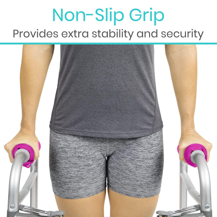 Vive Walker Handle Cushions - Padded Hand Covers - Soft Padding Medical Accessories for Folding Rolling Wheelchair, Rollator Handle, Senior, Elderly Grippers - Foam Crutch Pads Grips - Mobility Aid (Pink)