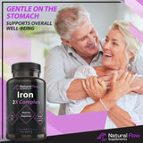 Iron Supplement 2-in-1 Complete Complex - Natural Flow 2X Heme and Chelated Non Heme Iron Bisglycinate, Folate, B and Vitamin C, for Anemia and Blood Building Support, Gentle on Stomach, 90 Caps
