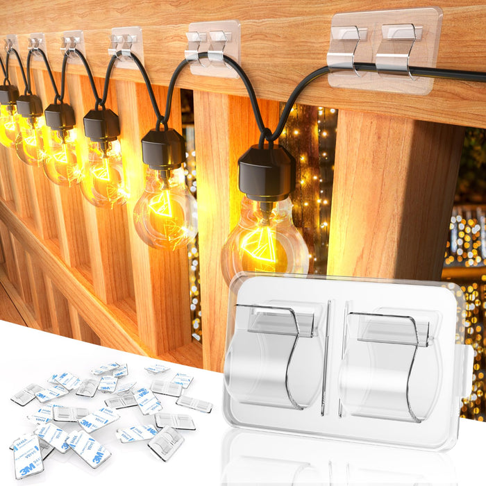 Keviyi Hooks for Outdoor String Lights Clips: 54Pcs Heavy Duty Cable Clips with Waterproof Adhesive Strips for Hanging Christmas Light - Outside UV-Resistant Clear Sticky Cord Holders Rope Organizer