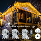 Icicle Christmas Lights Outdoor, 66ft 640 LED Icicle Lights for Outside, Plug in Twinkle Lights Indoor with 8 Modes Timer Waterproof for House Holiday Decor Wedding Christmas Decorations (Warm White)