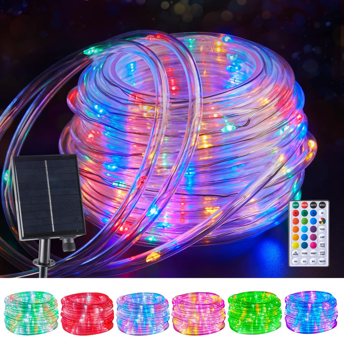 Brightown Solar String Lights Outdoor Waterproof, 18 Colors Changing 39FT Fairy Rope Light Solar Powered with Remote, 100 LEDs Multicolor Trampoline Light Rope Lighting for Outside Christmas Party
