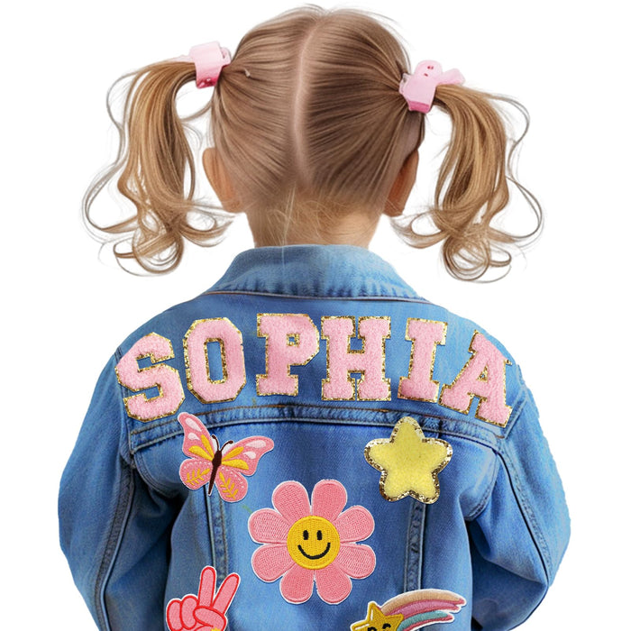 Personalized Kids Denim Jacket with Names, Custom Long Sleeve Denim Jacket for Girls Toddler, Girls Outerwear Jacket, Custom Girls Jean Jackets Clothes, 1-10 Year Old Girl Boy Birthday Christmas Gifts
