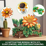 Under the Baubles Flower Botanical Bonsai Building Set - 924pcs, Home Decor, Mother's Day, Valentine's Day, Christmas for Adults and Kids, Climbing Ivy, Sunflower, Chrysanthemum.