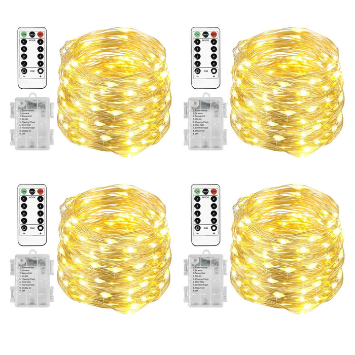 Homemory 4 Pack 20 Ft 60 LED Fairy Lights Battery Operated Christmas Lights with Remote Waterproof 8 Modes Firefly Twinkle String Lights for Party Bedroom Wedding Christmas Decorations