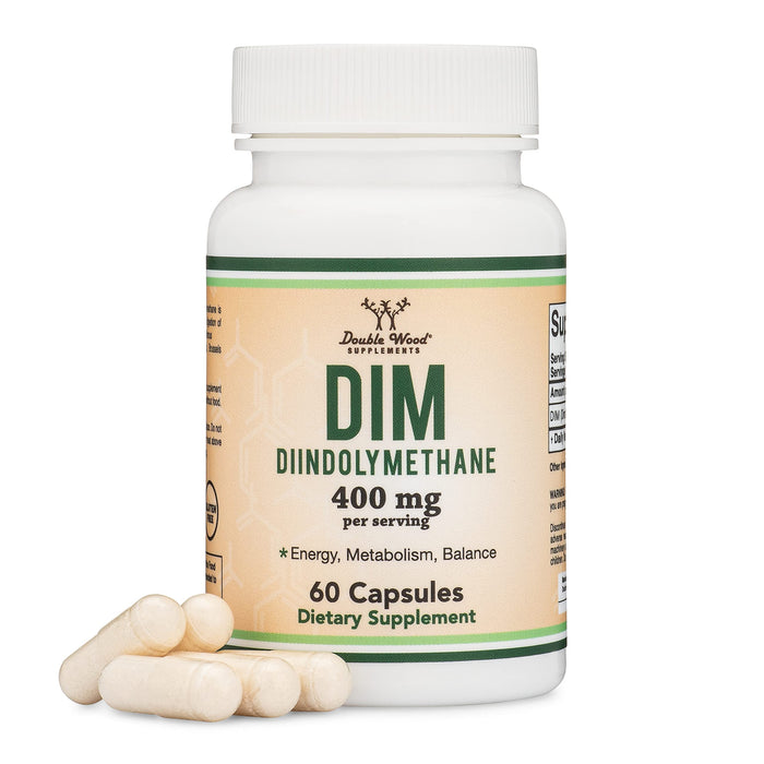 DIM Supplement for Women and Men (Diindolylmethane Estrogen Blocking Supplement, Hormonal Acne Treatment, Hormone Balance for Women) 400mg Servings, 200mg Per Capsule, 60 Capsules by Double Wood