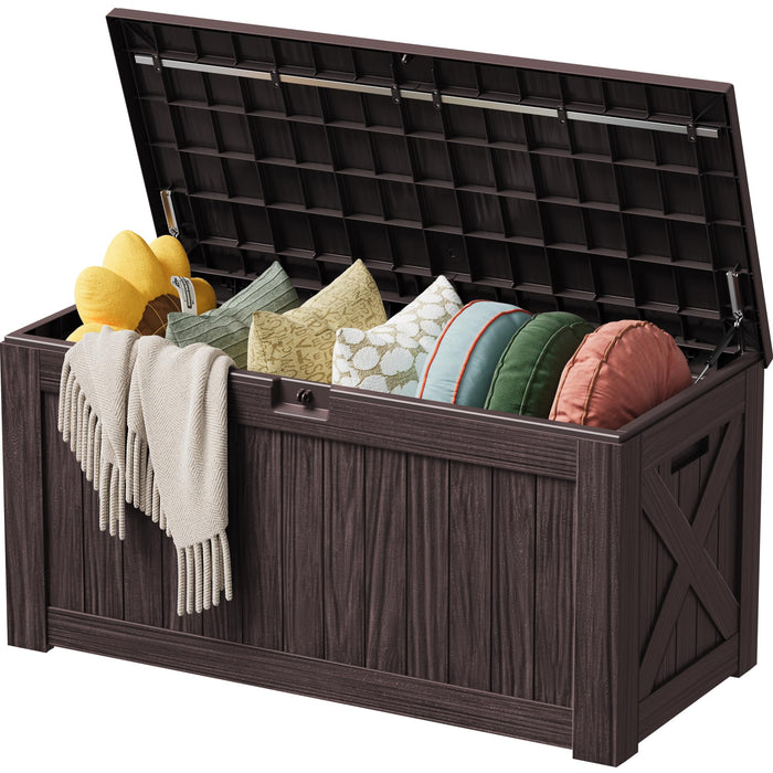 Devoko 125 Gallon Outdoor Storage Box, Waterproof Resin Deck Box for Patio Furniture, Lockable Container for Garden Cushions & Pool Supplies (Brown, 125 Gallon)