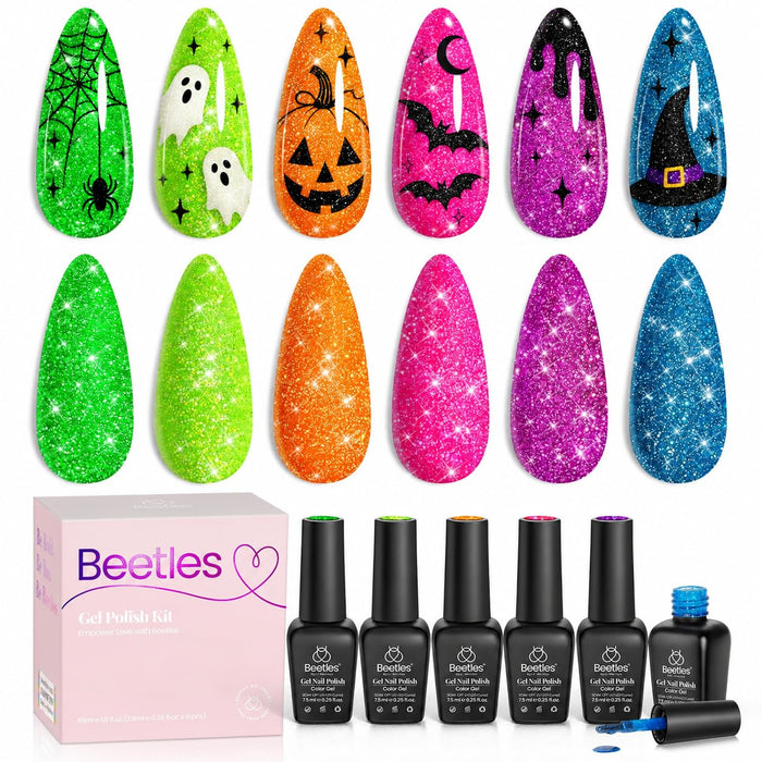 Beetles Halloween Gel Nail Polish Set, Reflective Glitter Gel Polish
