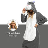 NAITOKE Adult Animal Onesie Halloween Costume Cosplay One-Piece Pajamas Women Man Teens Grey