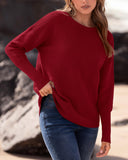 BTFBM Trendy Women Sweater Fall Long Sleeve Crew Neck Knit Sweater Y2k Sweater Christmas Sweater Pullover Tops(Solid Dark Red,Large)