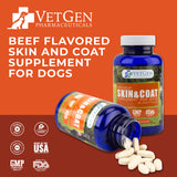 VetGen Maximum Skin & Coat Supplement | Beef Flavored Chewable Tablets for Dogs with Vitamin E, Alpha Linoleic Acid and Biotin to Help with Skin Inflammation, 240ct (4 Month Supply)