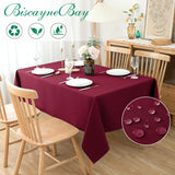 Biscaynebay Textured Fabric Christmas Rectangle Table Cloth 52x70 Inches, Burgundy Water Resistant Tablecloths for Dining, Kitchen, Wedding, Parties etc. Machine Washable