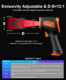 Infrared Thermometer Temperature Gun -58°F ~932°F, Digital Laser for Cooking, Pizza Oven, Grill & Engine, IR Temp with Adjustable Emissivity Max-Min Measure