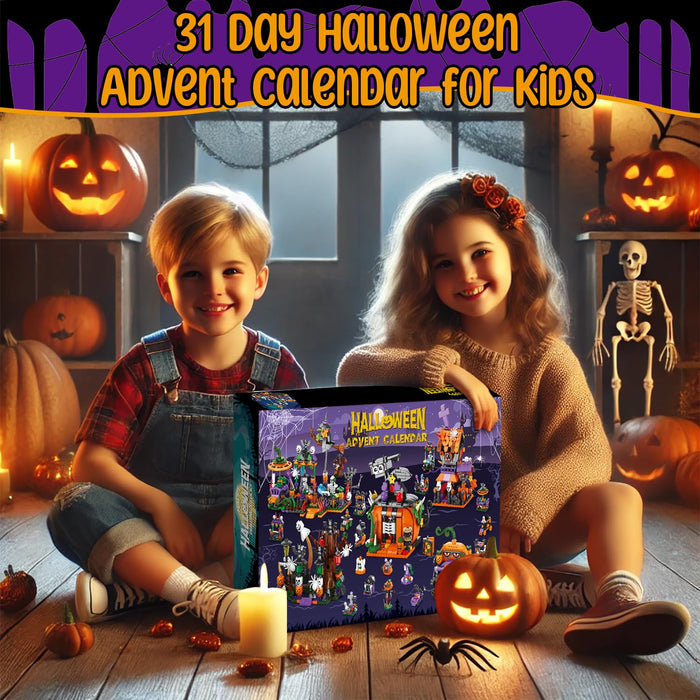 31-Day Halloween Advent Calendar 2024 | Spooky Haunted House, Ghosts, Bats & Pumpkins Building Block| Fun Countdown Halloween Toy Gifts for Kids