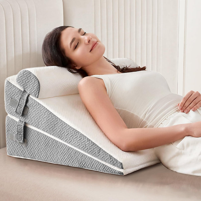 Sasttie Wedge Pillow, Bed Wedge Pillow Set for After Surgery, Acid Reflux and Sleeping, 3-Piece Detachable Design, Adjustable Height, White & Dark Grey