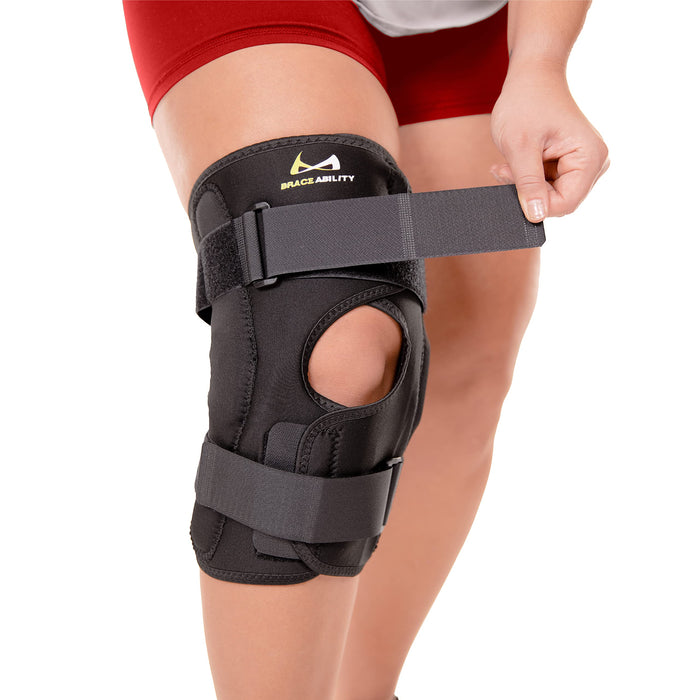 BraceAbility Hinged Obesity Knee Brace - Plus Size to Overweight Wraparound Support for Womens and Mens Arthritis Treatment, Bariatric Joint Pain Relief, Kneecap Instability, Ligament Weakness (2XL)