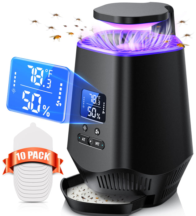 Fooxem Fruit Fly Traps for Indoors, Smart Fly Trap Indoor Bug Zapper Gnat Traps for House Indoor with Temperature and Humidity Sensor, 10PCS Sticky Boards Black 01